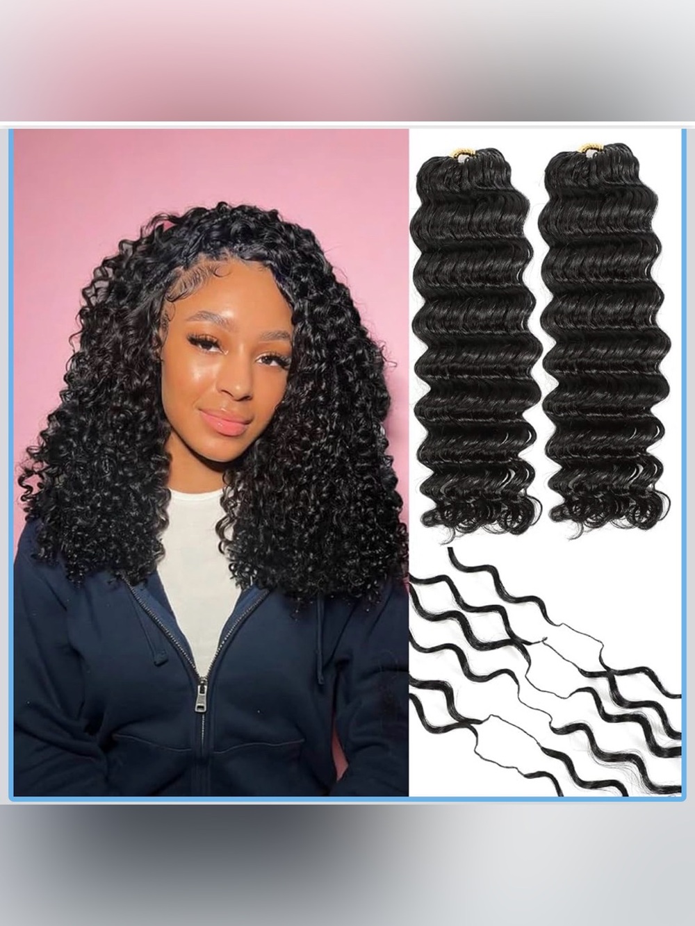 Deep Wave Crochet Human Hair Extensions 14 Inch Invisible Miracle Knots Feather